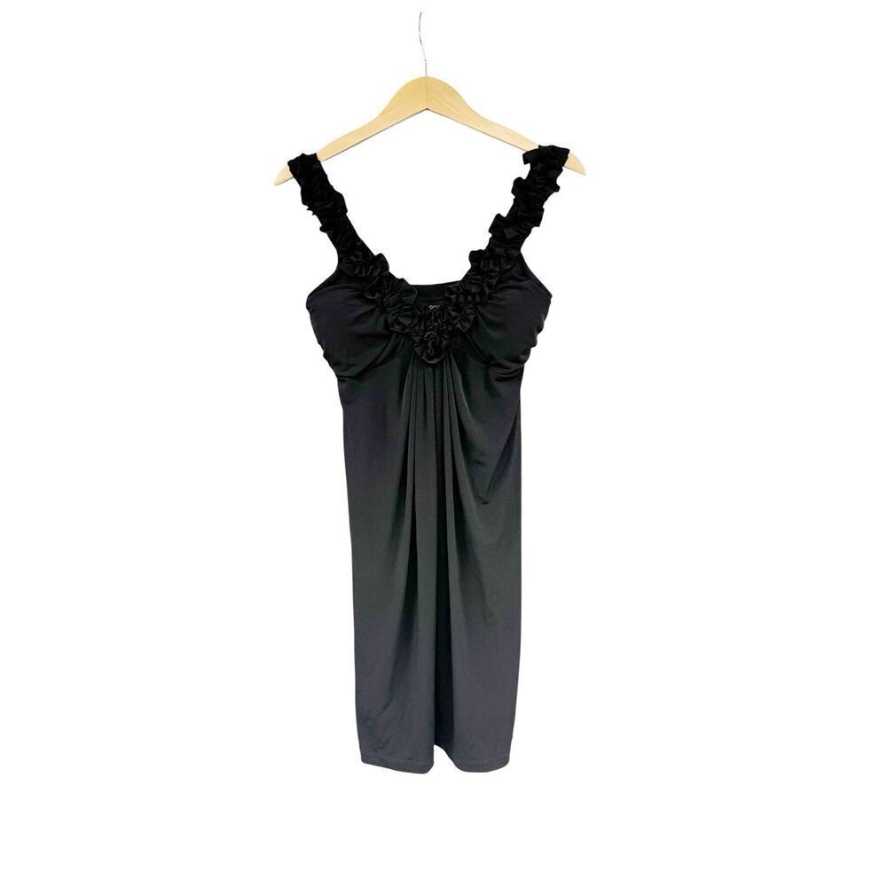 EN Focus Studio Y2K Style Black Babydoll Floral Appliqué Style Black Dress 8